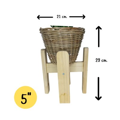 ตะกร้าหวาย 5 นิ้วพร้อมขาตั้งไม้กระถางสำหรับต้นไม้ปลอมประดิษฐ์ 5-inch wicker basket with wooden stand