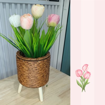 ดอกทิวลิปปลอมดอกไม้ประดิษฐ์ในตะกร้าสานหวายเทียม (พลาสติก) Artificial Tulip in plastic basket