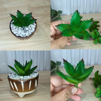 แคคตัสปลอมต้นไม้ประดิษฐ์ในกระถางเซรามิก Artificial cactus in a ceramic pot.