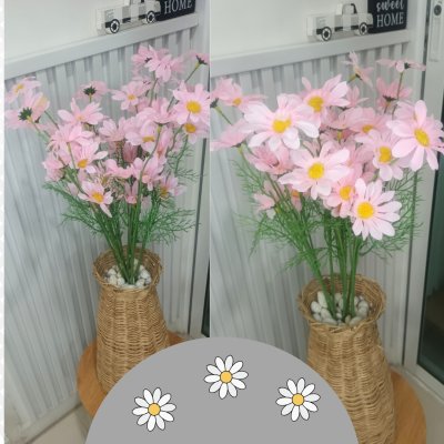 ดอกเดซี่ก้านปลอมดอกไม้ประดิษฐ์ 10 กิ่งต่อช่อ แจกันหวายทรงสูง Artificial daisy flowers