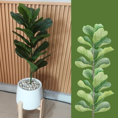 ต้นไทรใบสักปลอมในกระถางเบลล่าพร้อมขาตั้งไม้ Artificial Fiddle Leaf Fig tree