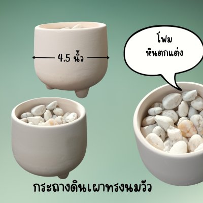 ต้นไม้เลื้อยปลอมในกระถางดินเผาทรงนมวัว Artificial vine plant in cow-shaped ceramic pot.