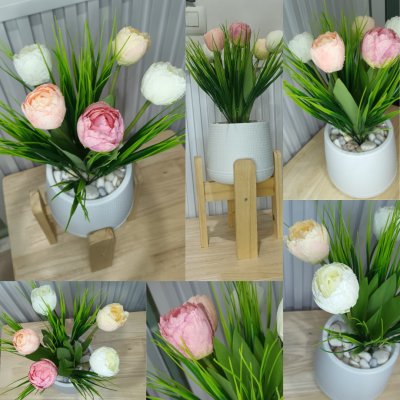 ช่อดอกทิวลิปปลอมดอกไม้ประดิษฐ์ในกระถางเบลล่า 5 นิ้ว Artificial Tulip in a Bella pot