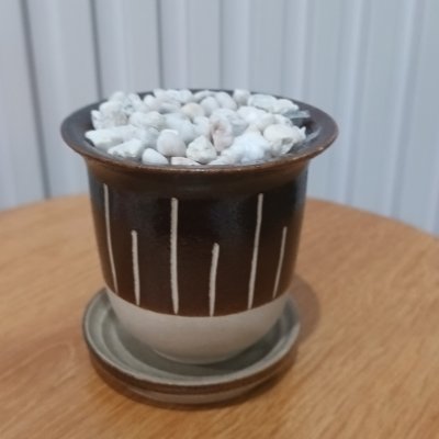 กระถางเซรามิกพร้อมจานรอง (โฟมและหินตกแต่ง) Ceramic pot with saucer