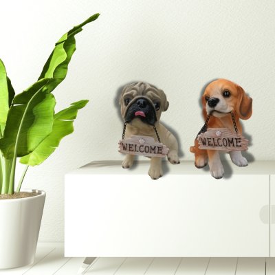 ตุ๊กตาหมาปั๊กเรซิ่น / หมาบีเกิ้ลเรซิ่น พร้อมป้าย Welcome Pug Resin Doll / Beagle Resin Dog