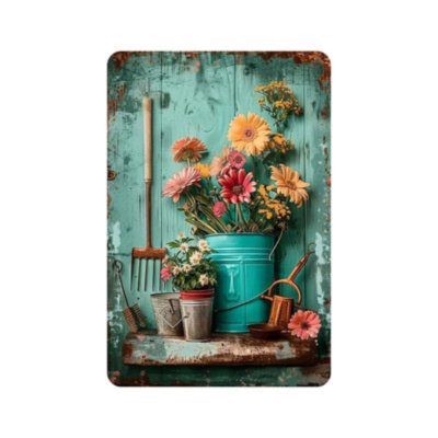 ป้ายสังกะสีวินเทจลายดอกไม้ 6 ลาย Vintage Metal Sign with Floral Design 6 Patterns