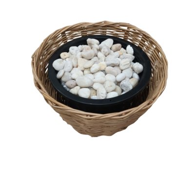 ตะกร้าหวายขาตั้งไม้ใส่กระถางต้นไม้ปลอม basket with a wooden stand for artificial potted plants.