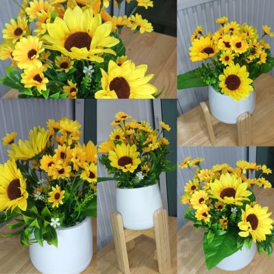 ดอกทานตะวันปลอมในกระถางเบลล่า5นิ้วขาตั้งไม้ Artificial sunflower in Bella pot