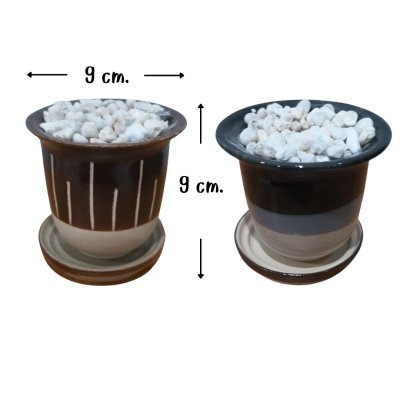 กระถางเซรามิกพร้อมจานรอง (โฟมและหินตกแต่ง) Ceramic pot with saucer