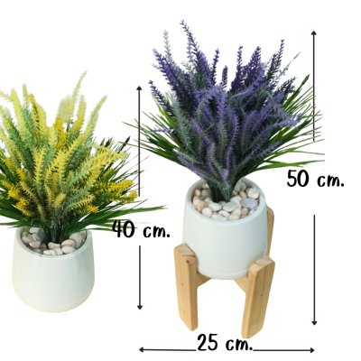 ช่อดอกลาเวนเดอร์ปลอมในกระถางเบลล่าสีขาว5นิ้ว Artificial lavender in Bella plastic pot