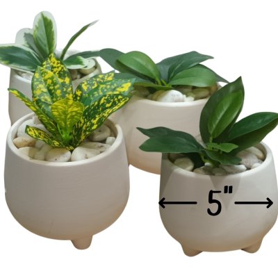 ต้นไม้ปลอมขนาดเล็กกระถาง 5" Small artificial plant with a 5-inch clay pot.