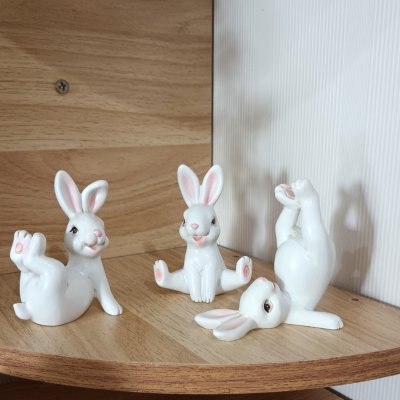 ชุดกระต่ายน้อยเรซิ่น 3 ตัวตกแต่งบ้าน Resin Bunny Figurine Set (3 pcs)