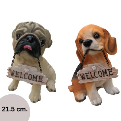 ตุ๊กตาหมาปั๊กเรซิ่น / หมาบีเกิ้ลเรซิ่น พร้อมป้าย Welcome Pug Resin Doll / Beagle Resin Dog