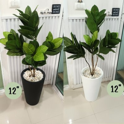 ต้นยางอินเดียปลอมในกระถางทรงสูง 12 นิ้ว Artificial Rubber Plant Home Decor