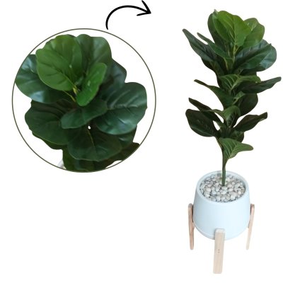 ต้นไทรใบสักปลอมในกระถางเบลล่าพร้อมขาตั้งไม้ Artificial Fiddle Leaf Fig tree