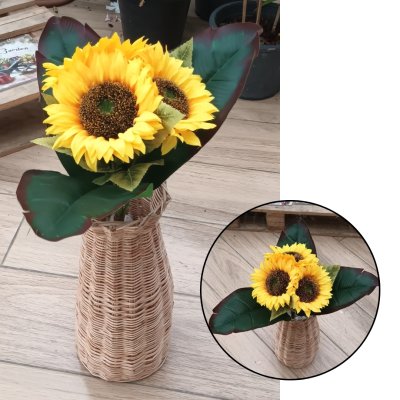 แจกันหวายดอกทานตะวันปลอม Artificial sunflower wicker vase