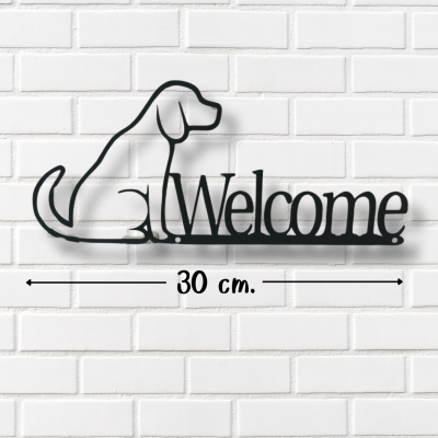 ป้ายเหล็กสีดำรูปหมาพร้อมข้อความต้อนรับ WELCOME