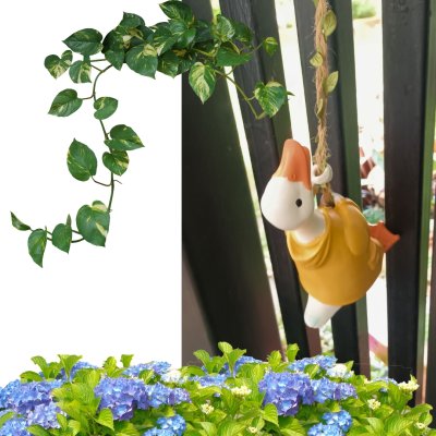 ตุ๊กตาเป็ดเรซิ่นแขวนเชือกป่าน | Cute Little Duck for Garden Decoration
