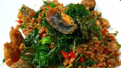 ข้าวกะเพราไข่เยี่ยวม้าหมูสับ