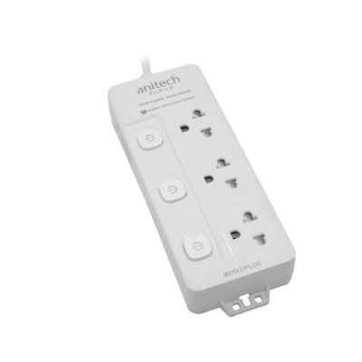 Anitech ปลั๊กไฟ 3 ช่อง 3 สวิตช์ รุ่น H2033-WH Anitech ปลั๊กไฟ 3 ช่อง 3 สวิตช์ รุ่น H2033-WH