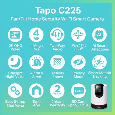 TP-Link กล้องวงจรปิด รุ่น Tapo C200 / C210 / C211 / C220 / C225 / C500 WI-FI IP-CAMERA (ประกัน2ปี)