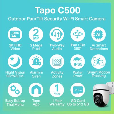 TP-Link กล้องวงจรปิด รุ่น Tapo C200 / C210 / C211 / C220 / C225 / C500 WI-FI IP-CAMERA (ประกัน2ปี)