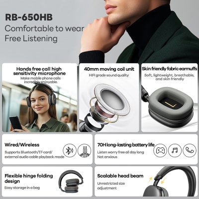 REMAX Headphone BT RB-650HB (Blue)