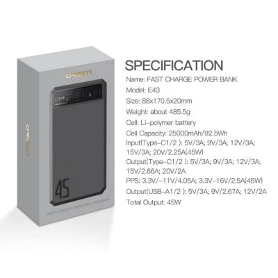 REMAX POWER BANK E43A 45W (25000mAh) Gray
