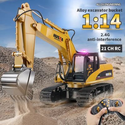 รถแม็คโคร Huina 550HD 1:14 โลหะผสม 2.4Ghz Rc Excavator พ่นควันสมจริง