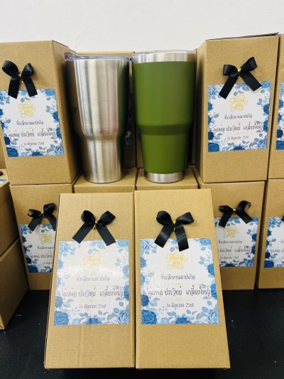 ของชำร่วยงานศพแก้วเยติพร้อมกล่องติดโบว์