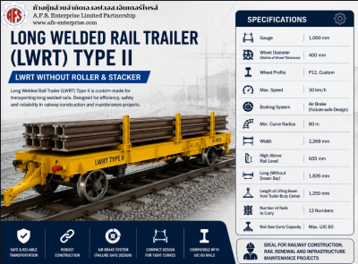 LONG WELDED RAIL TRAILER (LWRTLong Welded Rail Trailer (LWRT) Type II – Standard Rail Carrier) TYPE II : LWRT WITHOUT ROLLER & STACKER