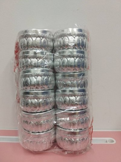 ขัน 7 ซม. สีเงิน/มะลิ 12ชิ้น/แพ็ค ราคา20บาท