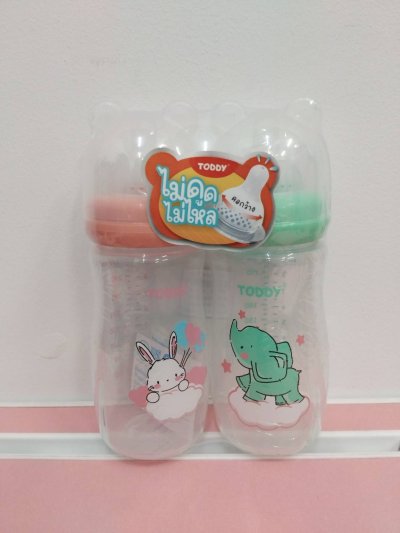 TODDYขวดนมคอกว้างไม่ดูดไม่ไหล 9oz แพ็ก2 ฝาแฟนซี 12 ชิ้น/แพ็ค ราคา119บาท