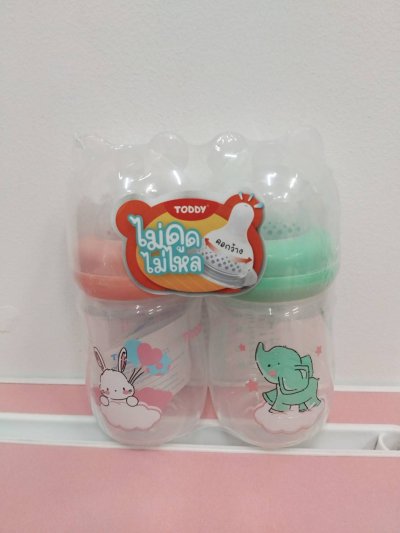 TODDYขวดนมคอกว้างไม่ดูดไม่ไหล 5oz แพ็ก2 ฝาแฟนซี 12 ชิ้น/แพ็ค ราคา109 บาท