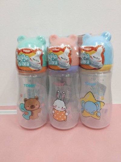 TODDYขวดนมคอกว้างไม่ดูดไม่ไหล 9oz ฝาแฟนซี12 ชิ้น/แพ็ค ราคา 65 บาท