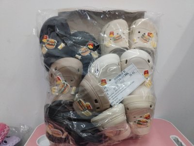 DT24-0136L-MIX#EVAหัวโตหญิงพื้นหนาติดเบอร์เกอร์ คละสี 6คู่/แพ็ค ราคา89บาท