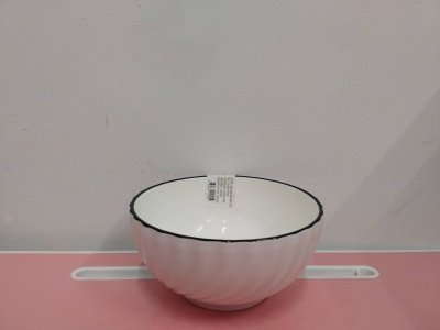 CW-A24-6#ชามขาวลายริ้วใหญ่ขอบดำ6นิ้ว