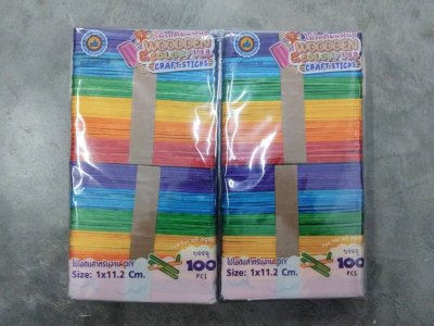 20537#ไม้ไอติม คละสี 100pcs. บรรจุ12ชิ้น/แพ็ค ราคา20บาท/ชิ้น