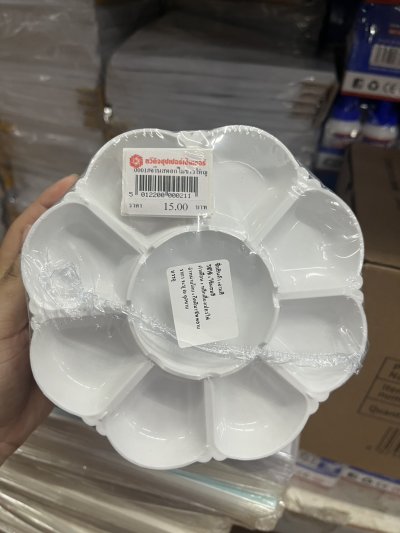 0001#จานสีดอกไม้ขาวใหญ่ 12ชิ้น/แพ็ค ราคา15บาท
