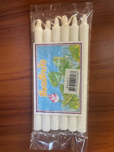 เทียน6*6บัว ขาว/เปียฮุย 12ชิ้น/แพ็ค ราคา10บาท