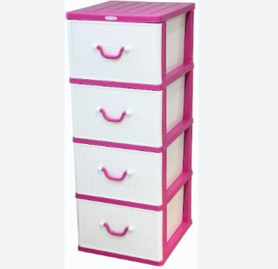 ตู้ลิ้นชัก 4 ชั้น มิราเคิลลายหวาย SL ชมพู