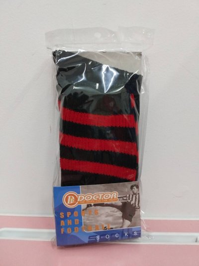 A300#ถุงเท้าไหมพรมกีฬาพับข้อดำคาดแดง9-15  12ชิ้น/แพ็ค ราคา49บาท