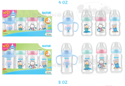 ขวดนมคอกว้าง 8oz. แพ็ค3 ฟรีขวดนม8oz. แขนจับ