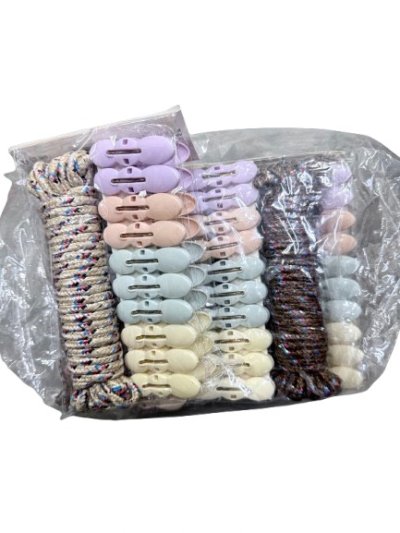 PL-4970#เชือก+กิ๊บหนีบตากผ้า 12 ชิ้น /โหล ราคา 20 บาท