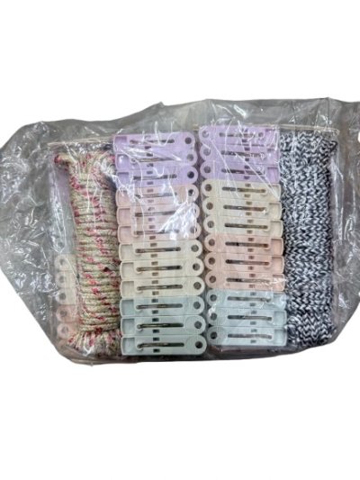 PL-4969#เชือก+กิ๊บหนีบตากผ้า 12 ชิ้น /โหล ราคา 20 บาท