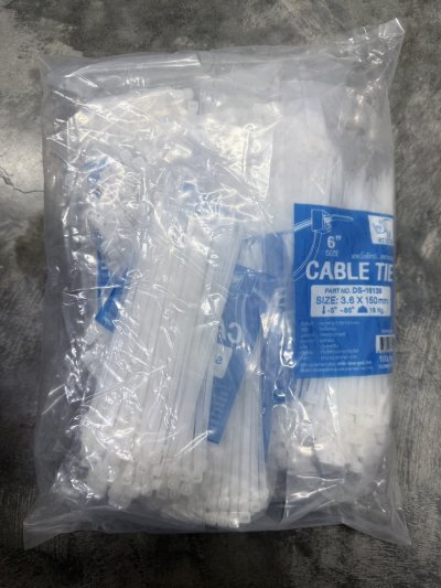 DS16139#เคเบิลไทน์ สีขาว 6 นิ้ว 12 ชิ้น /โหล ราคา 20 บาท