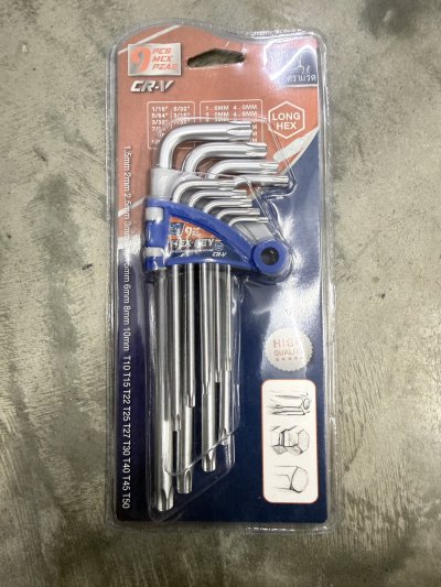 DS16022#ประแจL หกเหลี่ยมหัวดาวชุด 9ตัว (กลาง)