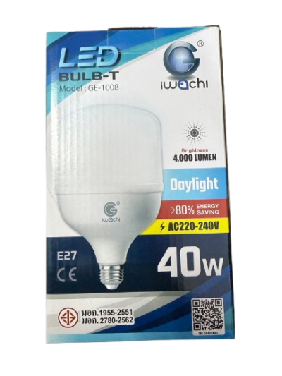 หลอดทรงกระบอก ขั้วE27 40W แสงขาว IWACHI