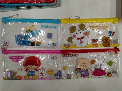 7566#กระเป๋าดินสอตาข่ายการ์ตูน บรรจุ12ชิ้น/แพ็ค ราคา10/ชิ้น