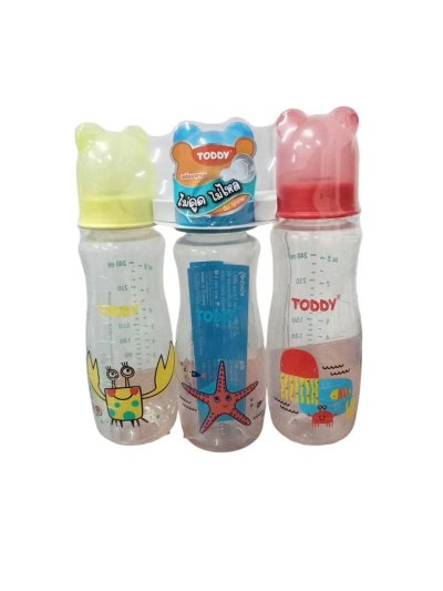 TODDYขวดนมไม่ดูดไม่ไหล 8ออน แพ็ค3 ฝาแฟนซี
